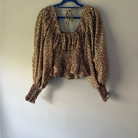 She + Sky Smocked Brown Floral Peasant Shirt - Size S - Picture 6 of 7